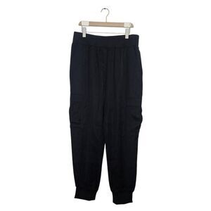 Elie Tahari Black Cargo Joggers Size Large Satin Pull-On